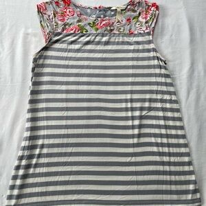 Matilda Jane Gray & Pink Striped Tank with Floral Yoke